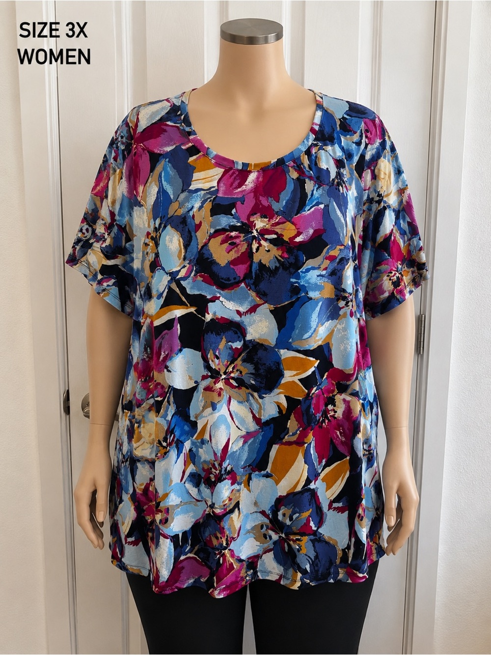 JM Collection Women’s Floral Scoop Neck Top - Multicolor Size 3X